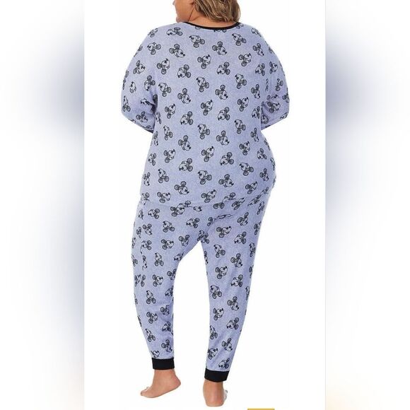 Disney Mickey Mouse 2pc Blue Cozy Long Sleeve Jogger Lounge Pajama Set Size 3X - Picture 4 of 5